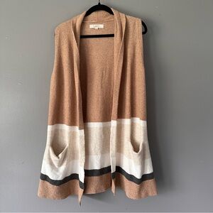 LOFT Tan and White Open Front Cardigan